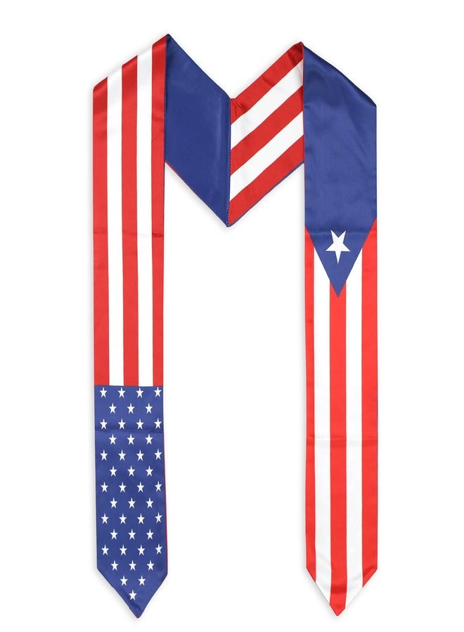 LLBFHH USA And Puerto Rico Flag Graduation Stole, Satin Embroidery Graduation Sash for International Students, 72 Inch Length. - Image 1